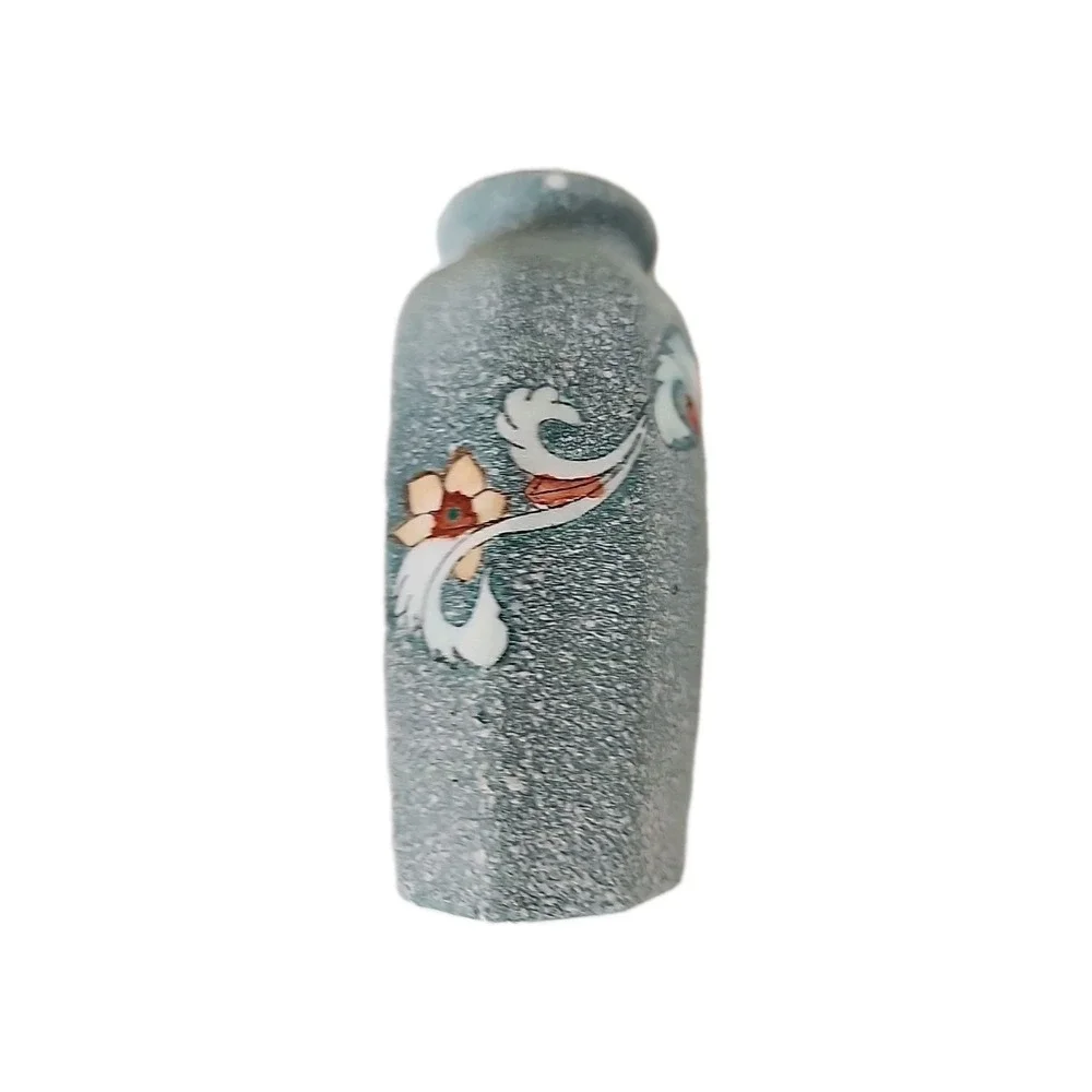 Vintage 1960s Vase Hand-Painted Celadon Green & Floral‎ 4.75